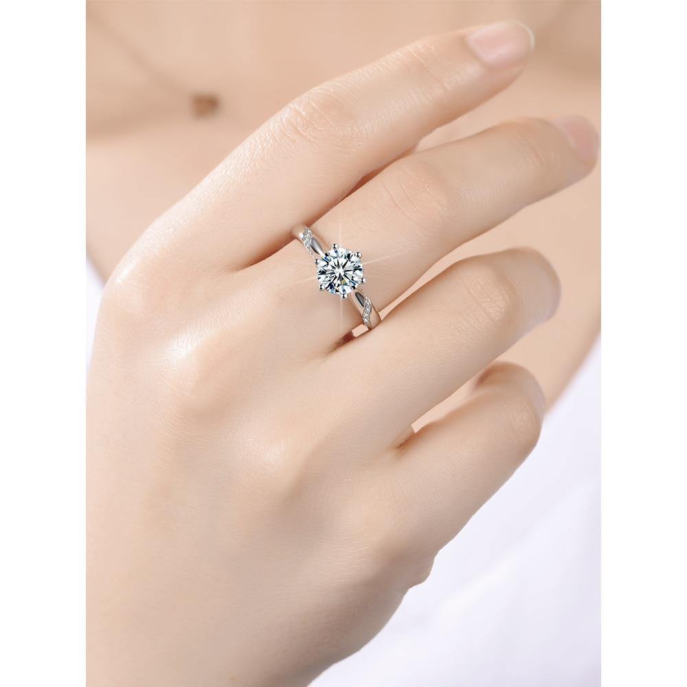 Excellent 925 Sterling Silver AAAAA 1ct. Moissanite Diamond Wedding Ring  IJ color - BridalSparkles
