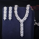 Impressive Micro Pave AAA+ High Quality Cubic Zircon Dangle Drop Flower Leaf  Wedding Jewelry Set - BridalSparkles