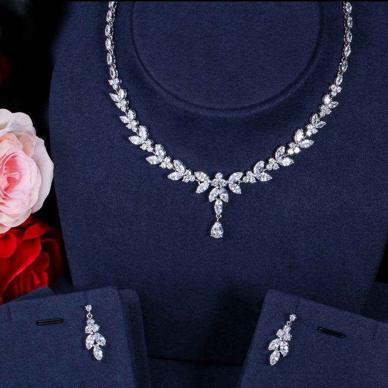Brilliant AAA+ Quality Cubic Zircon Diamonds Necklace Earrings Wedding Bridal Jewelry Set - Best Seller - BridalSparkles
