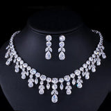 Luxury Big Dangle Drop Bridal AAA+ Cubic Zirconia Crystals Bridal Wedding Necklace Earrings Jewelry Set