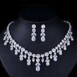 Luxury Big Dangle Drop Bridal AAA+ Cubic Zirconia Crystals Bridal Wedding Necklace Earrings Jewelry Set - BridalSparkles