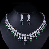 Luxury Big Dangle Drop Bridal AAA+ Cubic Zirconia Crystals Bridal Wedding Necklace Earrings Jewelry Set - BridalSparkles