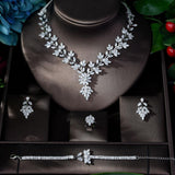 Super Luxury Leaf Design AAAA+ Quality Cubic Zirconia Diamonds 4 piece Jewelry Wedding Bridal Set