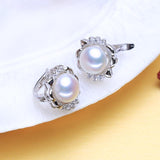 Attractive 925 Sterling Silver Natural Pearl Stud Earrings With Stones Pendant and Ring Bridal Jewelry Set - BridalSparkles