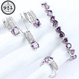 Purple AAA+ Quality Zirconia Bridal Wedding Jewelry Set with  Silver 925 Necklace Ring Earrings Bracelet - BridalSparkles