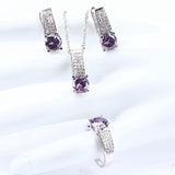 Purple AAA+ Quality Zirconia Bridal Wedding Jewelry Set with  Silver 925 Necklace Ring Earrings Bracelet - BridalSparkles