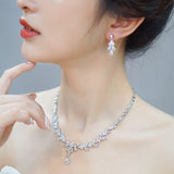 Elegant Big Leaf Drop High Quality AAAA+ CZ Diamonds 4 Piece Wedding Bridal Jewelry Set - BridalSparkles