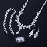 Elegant Big Leaf Drop High Quality AAAA+ CZ Diamonds 4 Piece Wedding Bridal Jewelry Set - BridalSparkles