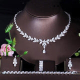 Elegant Big Leaf Drop High Quality AAAA+ CZ Diamonds 4 Piece Wedding Bridal Jewelry Set