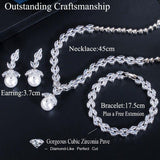 Adorable 3 Piece Sparkling AAA+ Zircon Quality Diamonds Dangle Drop Pearl Bridal Wedding Jewelry Set - BridalSparkles