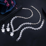 Adorable 3 Piece Sparkling AAA+ Zircon Quality Diamonds Dangle Drop Pearl Bridal Wedding Jewelry Set - BridalSparkles