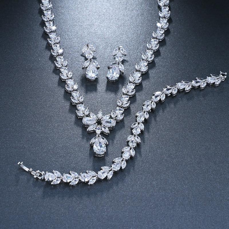 Luxury AAA+ Quality Zircon Diamond Crystals 3 Piece Bridal Wedding Jewelry Set - BridalSparkles