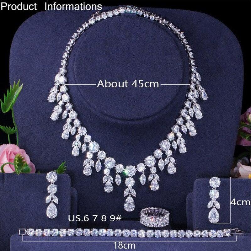 Luxury Elegant Leaf Flower AAA+ CZ Diamonds Necklace Earring Jewelry Set - BridalSparkles