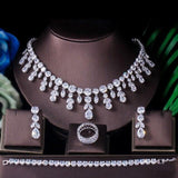 Luxury Elegant Leaf Flower AAA+ CZ Diamonds Necklace Earring Jewelry Set