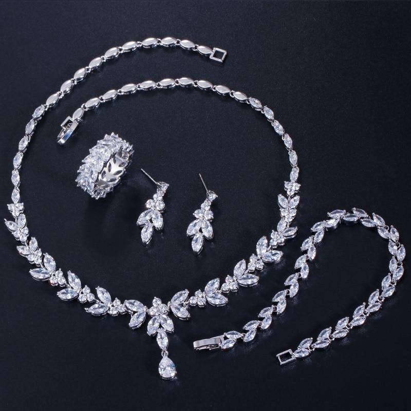 Dazzling AAA+ High Quality Cubic Zirconia Diamonds Necklace 4 Piece Wedding Bridal Jewelry Set - BridalSparkles