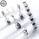 Natural Rainbow AAA+ CZ  925 Sterling Silver Wedding Set with Bracelet Necklace Earrings and Rings Set - BridalSparkles