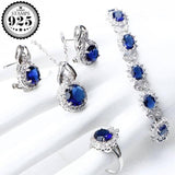 925 Sterling Silver Blue AAA+ CZ Stones Bridal Wedding Jewelry Set For Women Bracelet Earrings Ring Necklace - BridalSparkles