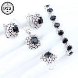 Adorable Silver 925 Jewelry AAAA+ Quality Black Zirconia Earrings Bracelets Ring Pendant Necklace Bridal Jewelry Set