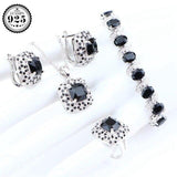 Adorable Silver 925 Jewelry AAAA+ Quality Black Zirconia Earrings Bracelets Ring Pendant Necklace Bridal Jewelry Set - BridalSparkles