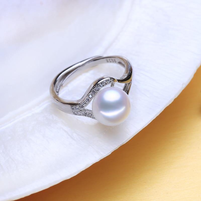 Elegant Wedding Jewelry Sets Natural Freshwater Pearl Silver Color Pendant Drop Earrings and Ring - BridalSparkles