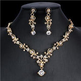 Elegant Classic Gold Silver Color  AAA Quality Cubic Zirconia Fine Necklace Earrings Bridal Wedding Jewelry Set.