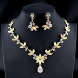Elegant Classic Gold Silver Color  AAA Quality Cubic Zirconia Fine Necklace Earrings Bridal Wedding Jewelry Set. - BridalSparkles
