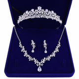 Luxury Noble Rhinestone Crystal Leaf Bridal Jewelry Sets with Crown and Tiara