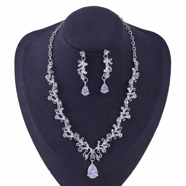 Luxury Noble Rhinestone Crystal Leaf Bridal Jewelry Sets with Crown and Tiara - BridalSparkles
