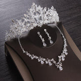 Luxury Crystal Bridal AAA Cubic Zircon Crown Tiaras Earring Necklace Jewelry Set