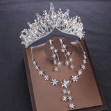 Luxury Crystal Bridal AAA Cubic Zircon Crown Tiaras Earring Necklace Jewelry Set - BridalSparkles