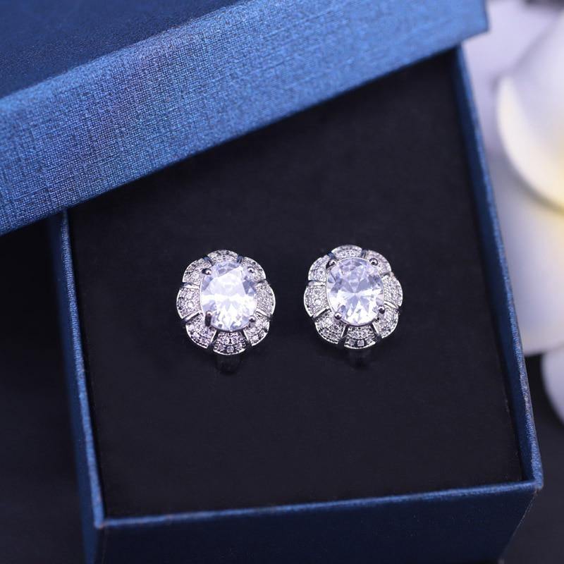 Lovely White Crystal AAA Quality Zircon Silver Color Earrings Earring Necklace Ring set Bridal Jewelry set - BridalSparkles