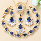 Stunning Yellow Gold AAA+ Quality Blue and White Cubic Zirconia 3 and 4 Piece Bridal Wedding Jewelry Set