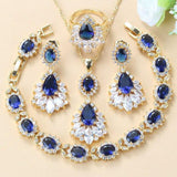 Stunning Yellow Gold AAA+ Quality Blue and White Cubic Zirconia 3 and 4 Piece Bridal Wedding Jewelry Set - BridalSparkles