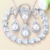 Wonderful Natural Freshwater Pearls  AAA+ Zircon 3 or 4 Piece Silver Color Bridal Wedding Jewelry Set