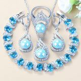 Wonderful Natural Freshwater Pearls  AAA+ Zircon 3 or 4 Piece Silver Color Bridal Wedding Jewelry Set - BridalSparkles