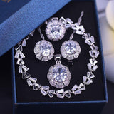 Lovely White Crystal AAA Quality Zircon Silver Color Earrings Earring Necklace Ring set Bridal Jewelry set - BridalSparkles