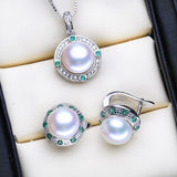 Luxury Natural Freshwater Pearl Jewelry Set 925 Sterling Silver with Earrings Necklace