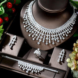Fashion White AAA+ CZ Diamonds Leaf Earring Necklace Jewelry Set