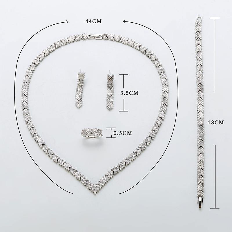 Delicate AAAA+ Quality Zircon Set Shiny Arrow Necklace Earrings Bracelet Ring Bridal Wedding Jewelry Set - BridalSparkles