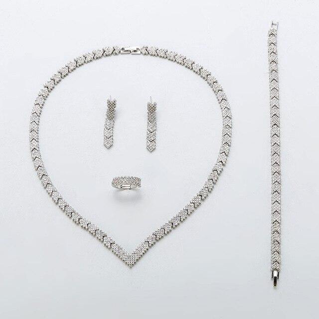 Delicate AAAA+ Quality Zircon Set Shiny Arrow Necklace Earrings Bracelet Ring Bridal Wedding Jewelry Set - BridalSparkles