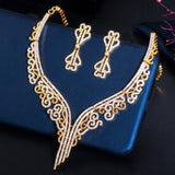 Marvellous Yellow Gold Color AAAA Quality Cubic Zircon Necklace and Earring Bridal Wedding Jewelry Set - BridalSparkles