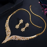 Marvellous Yellow Gold Color AAAA Quality Cubic Zircon Necklace and Earring Bridal Wedding Jewelry Set - BridalSparkles