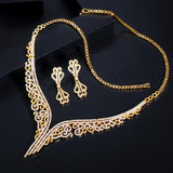 Marvellous Yellow Gold Color AAAA Quality Cubic Zircon Necklace and Earring Bridal Wedding Jewelry Set - BridalSparkles