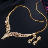 Marvellous Yellow Gold Color AAAA Quality Cubic Zircon Necklace and Earring Bridal Wedding Jewelry Set - BridalSparkles