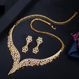 Marvellous Yellow Gold Color AAAA Quality Cubic Zircon Necklace and Earring Bridal Wedding Jewelry Set - BridalSparkles