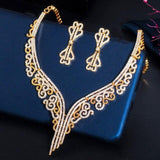 Marvellous Yellow Gold Color AAAA Quality Cubic Zircon Necklace and Earring Bridal Wedding Jewelry Set - BridalSparkles