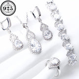 Beautiful 925 Sterling Silver AAA Quality CZ Wedding Jewelry Set with Earrings Bracelet Rings Necklace