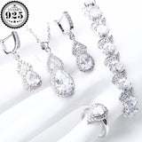 Beautiful 925 Sterling Silver AAA Quality CZ Wedding Jewelry Set with Earrings Bracelet Rings Necklace - BridalSparkles