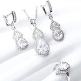 Beautiful 925 Sterling Silver AAA Quality CZ Wedding Jewelry Set with Earrings Bracelet Rings Necklace - BridalSparkles