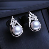 Designer Created 925 Sterling Silver Natural Pearl Bridal Jewelry Set Classic Stud Earrings Necklace and Ring - BridalSparkles